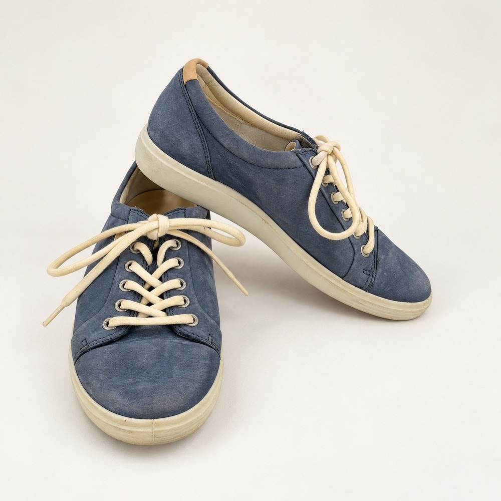 ECCO Soft 7 Minimalist Leather Sneakers Women 8 Blue Coastal Scandi Chic Comfort